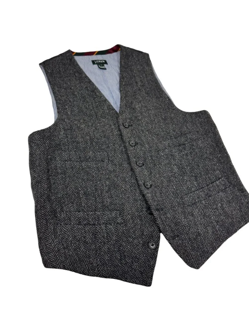 J Crew Moon Tweed Vest Waistcoat S Gray Herringbone Wool Heritage Old Money